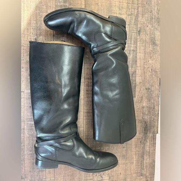 FRYE WOMENS LINDSAY PLATE TALL LEATHER RIDING BOOTS BLACK SIZE 8.5 - Picture 4 of 10